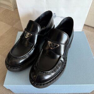 Prada Chocolate brushed leather loafers
